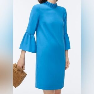 J Crew Ruffle Neck Shift Crape Blue Dress Size 2